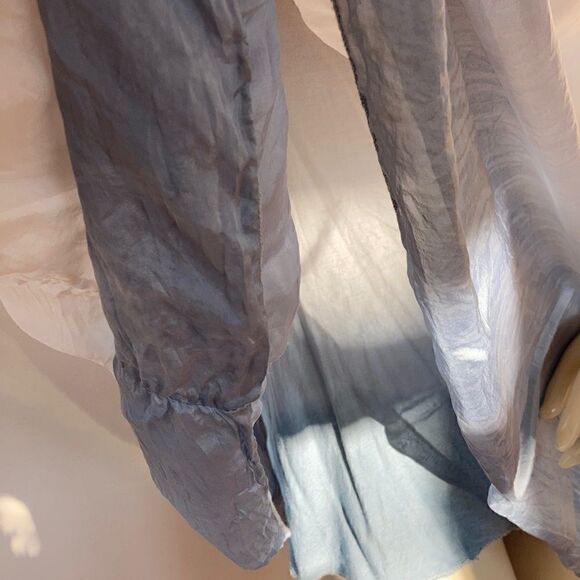 Vintage sheer Blouse Peach Fuzz Blue silk two piece layered Ombré Top size Small - Picture 11 of 16